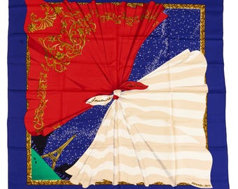 Hermes Silk Scarf Carre 90 "Souvenirs de Paris" Blue Silk Scarf  US Duty Free
