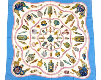 Hermes Silk Scarf Carre 90 &quot;Qu Importe Le Flacon&quot; Blue Silk Scarf