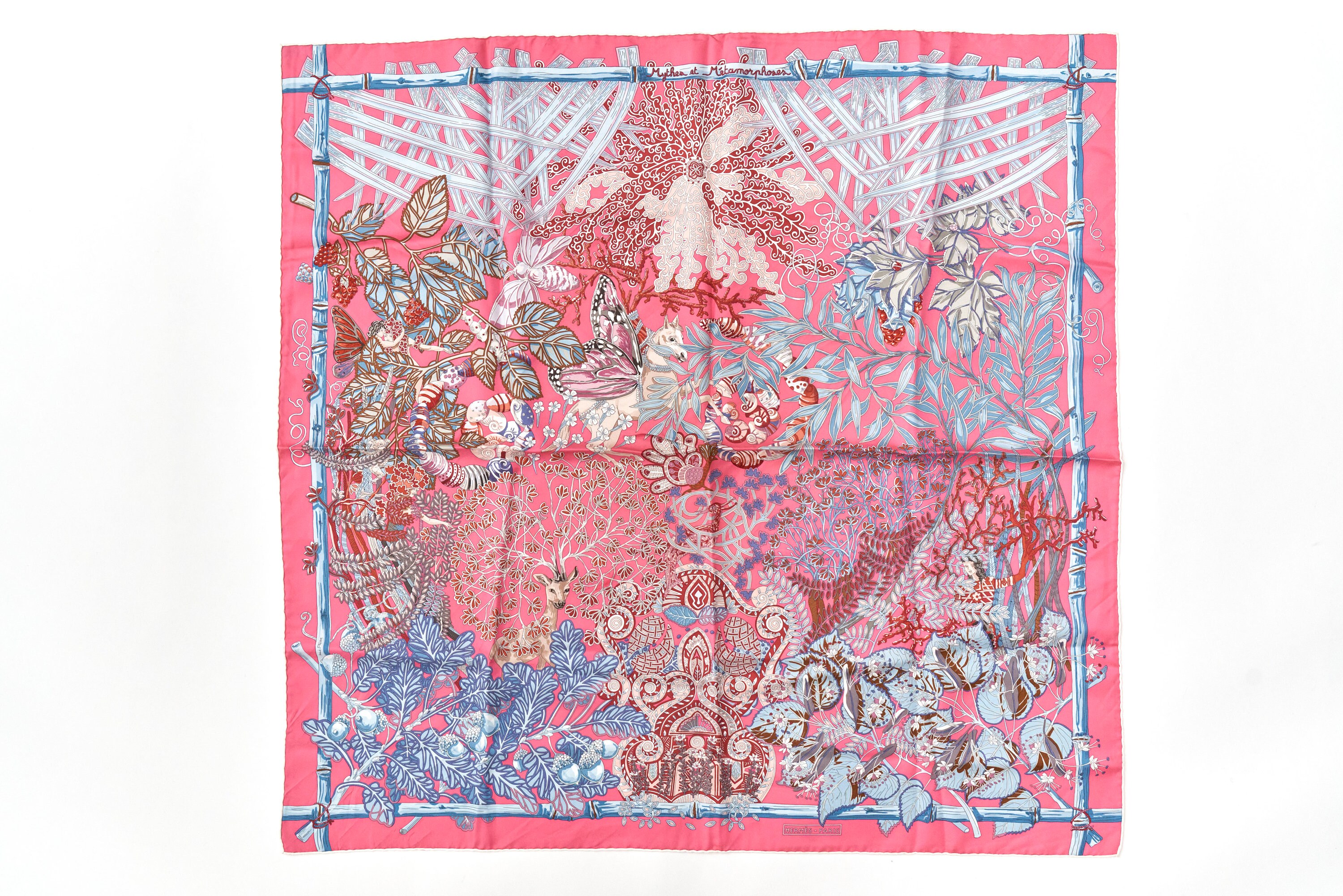 Hermes Scarf 90 mythes Et Metamorphoses Pink 100% Silk Scarf 35 - Etsy
