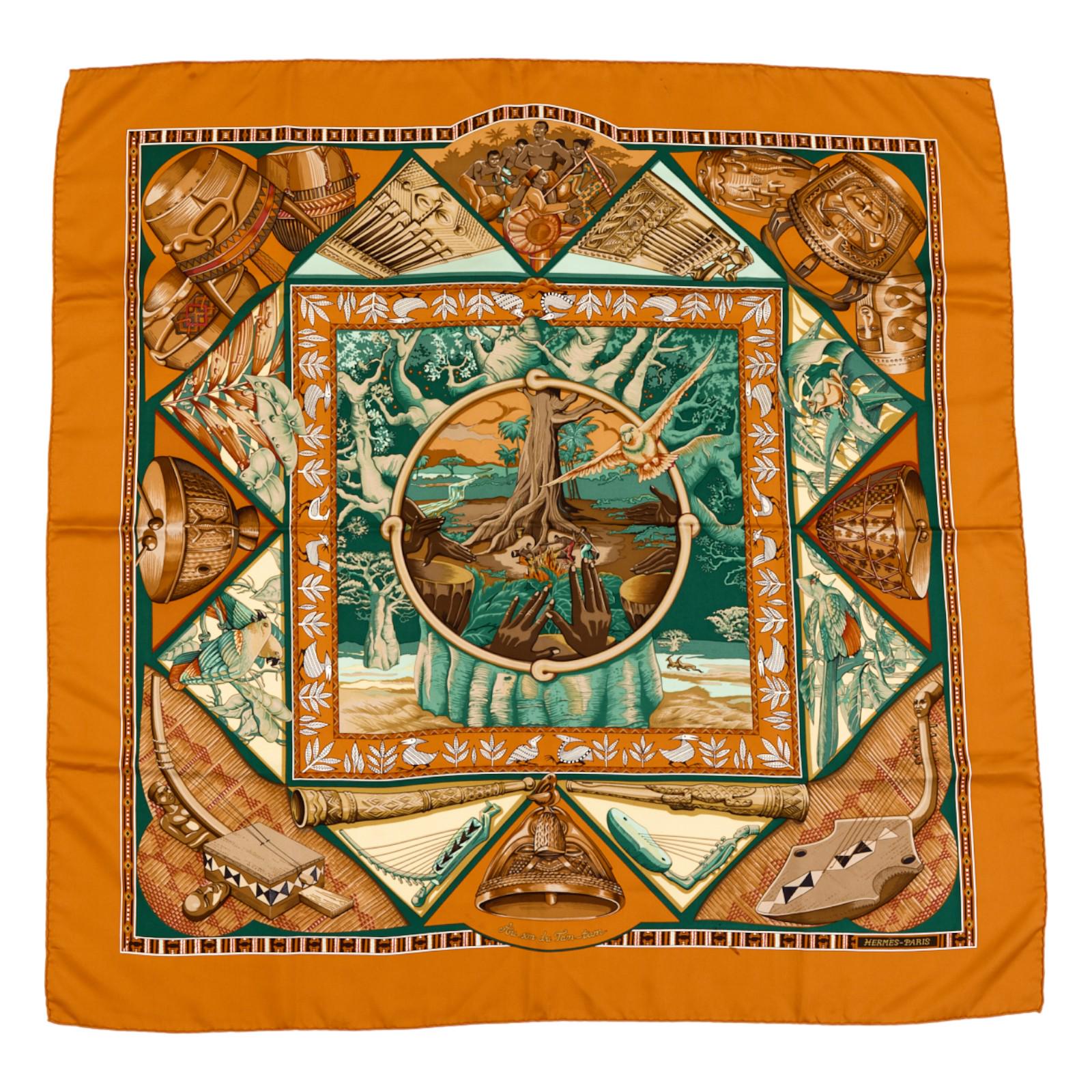 HERMES カレ90 「Au Son du Tam Tam」 Hermes Silk Scarf Carre 90 