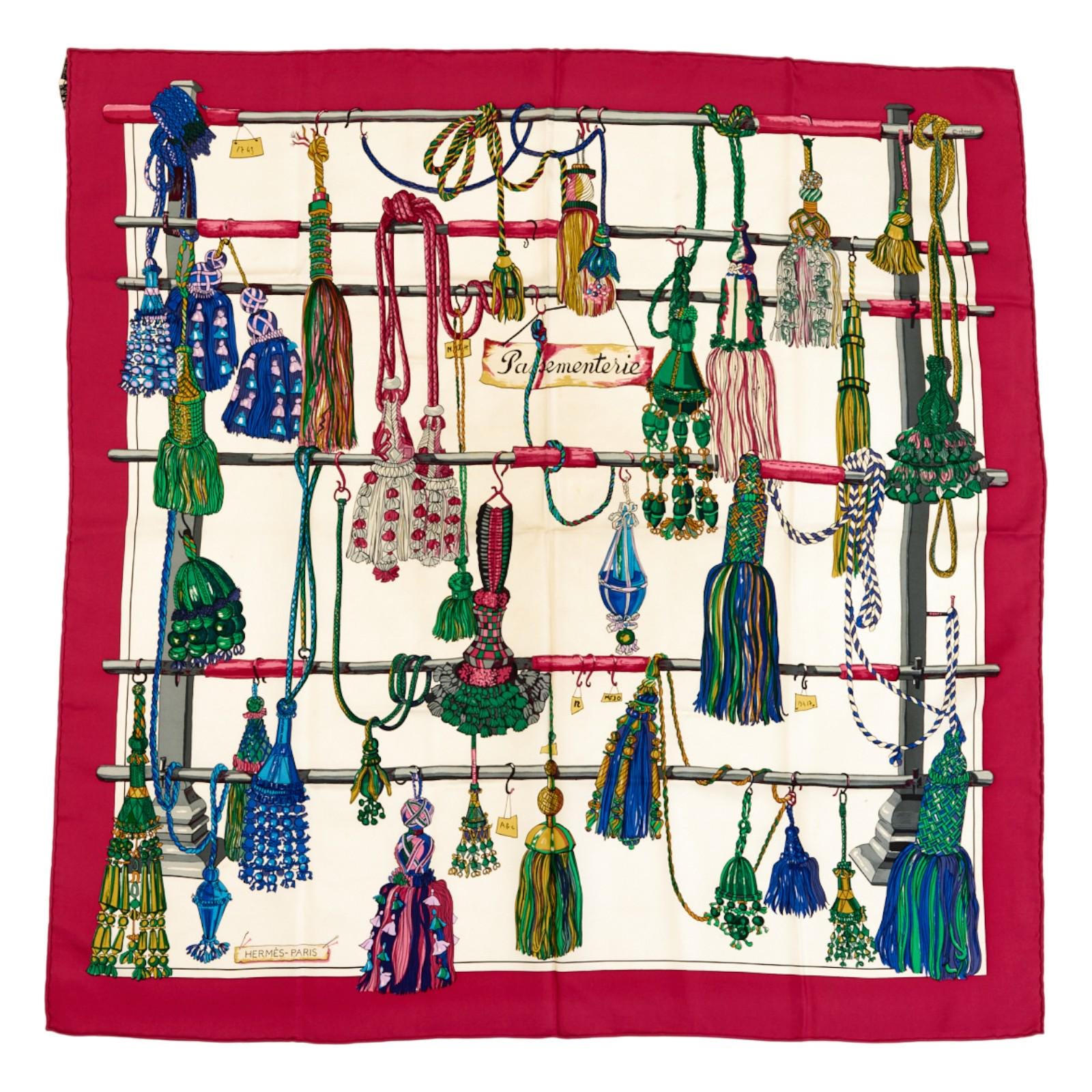 Foulard HERMÈS Carré 90 Passementerie 100% Soie Rose - Vintage, Occasion Très Bon état (légère Tache)