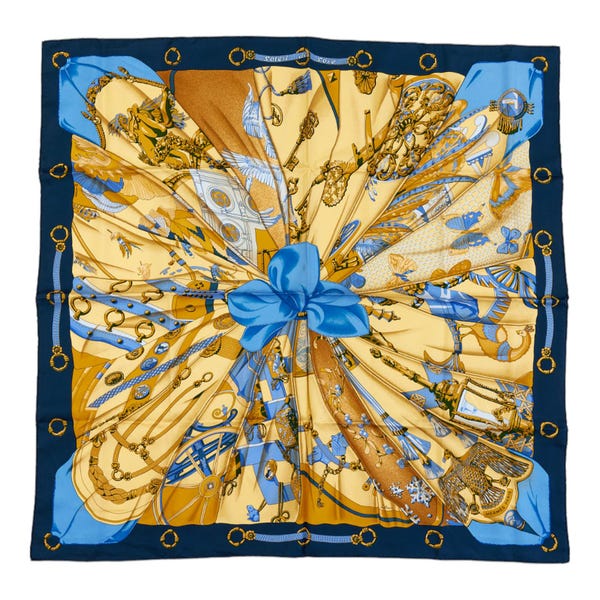 Hermes Silk Scarf Carre 90 "Soleil de Soie" Blue Silk Scarf