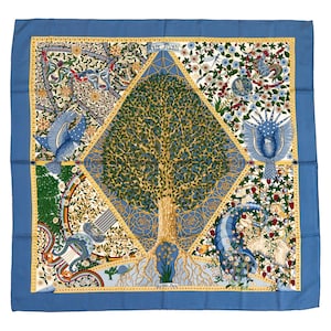Hermes Sidenscarf Carre 90 "Axis Mundi" Blå Sidenscarf US Duty Free