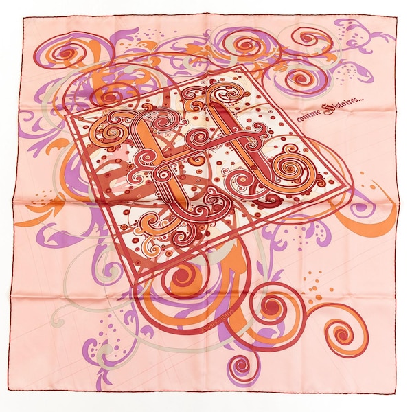 Hermes Silk Scarf Carre 90 "COMME HISTOIRES" Pink Silk Scarf US customs duty free