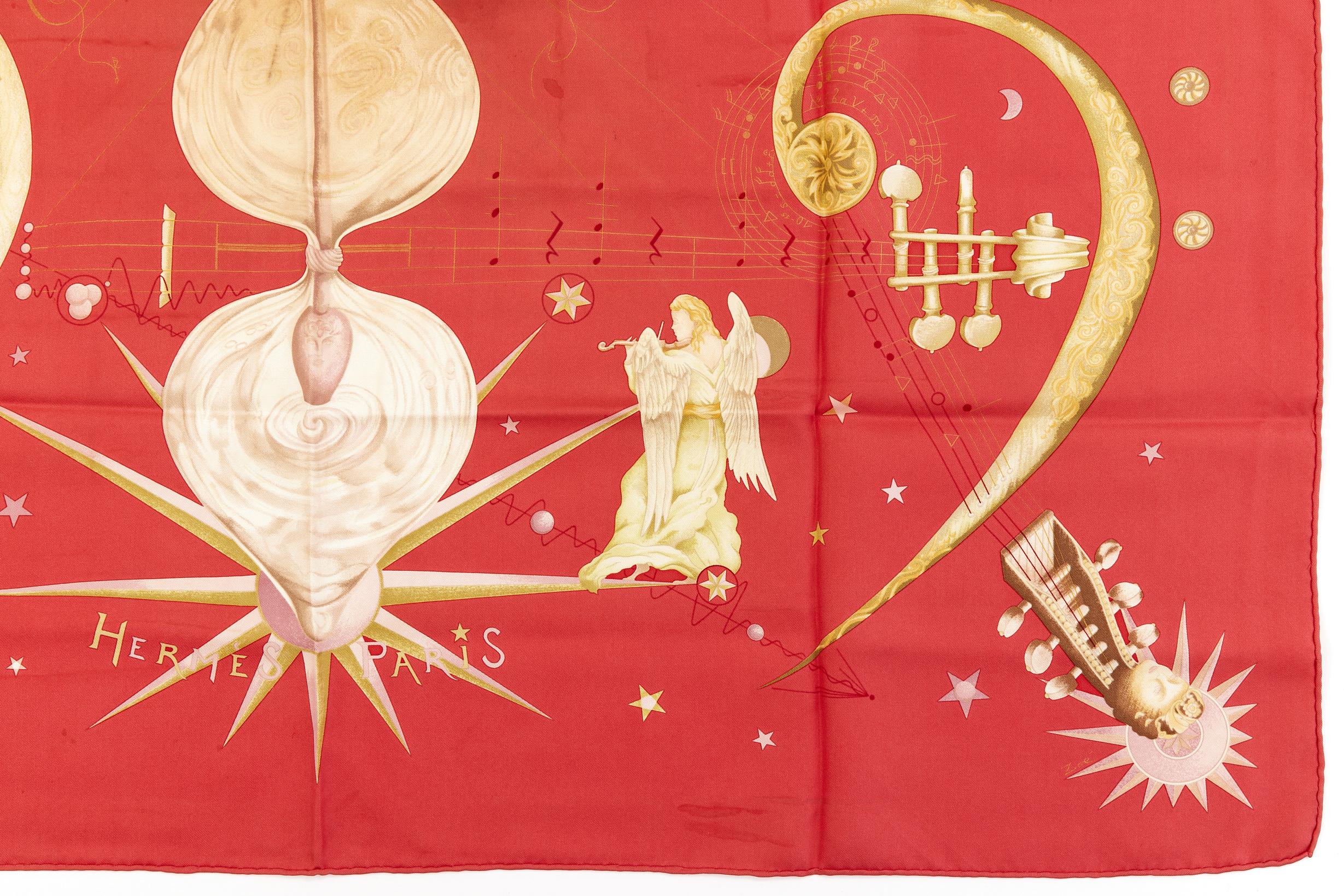 美品　エルメス　カレ90　カンテサンス　QUINTESSENCE　シルクスカーフ エルメス シルクスカーフ カレ90 「QUINTESSENCE」 レッド