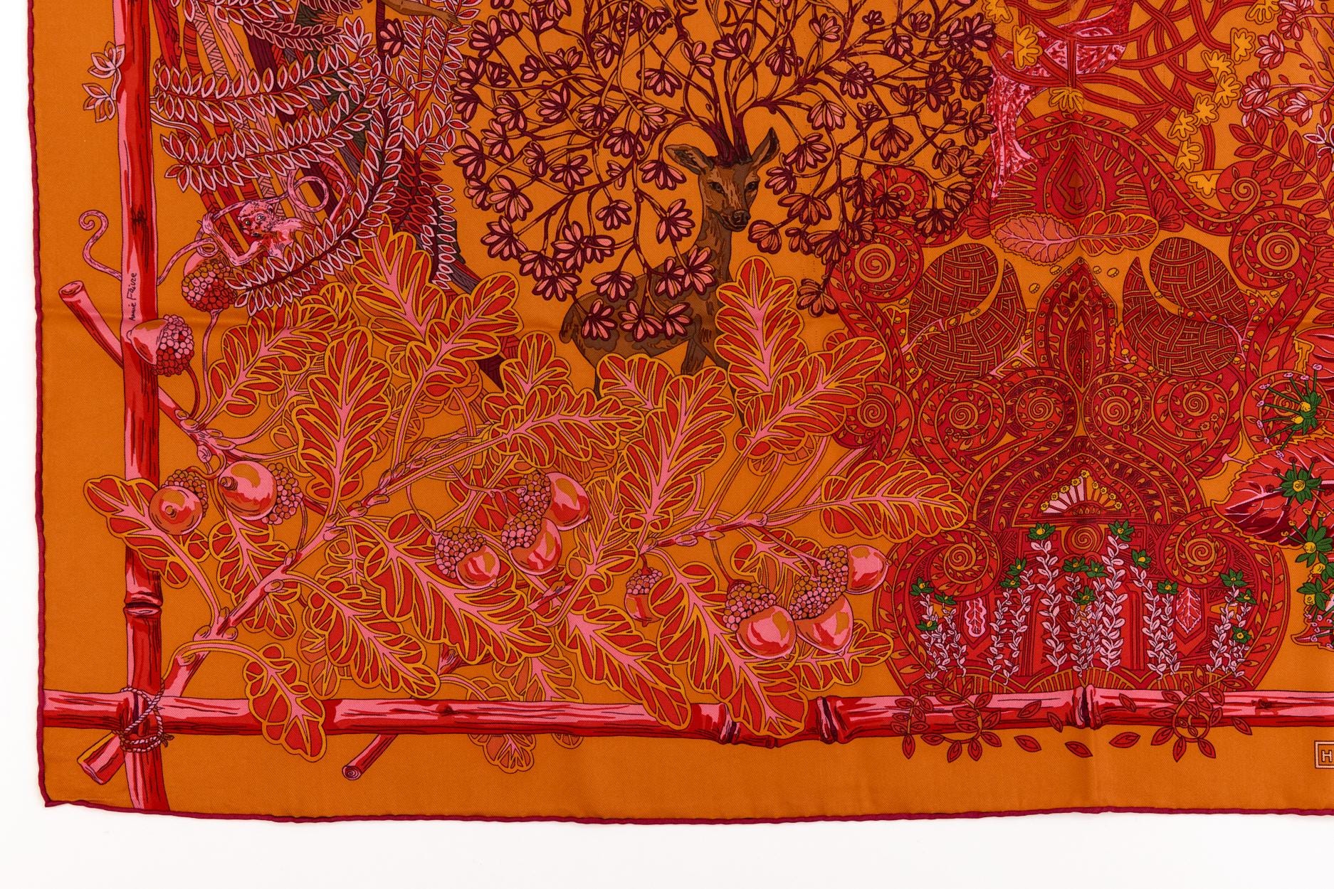 エルメス シルクスカーフ カレ90「神話と変身」オレンジ シルク