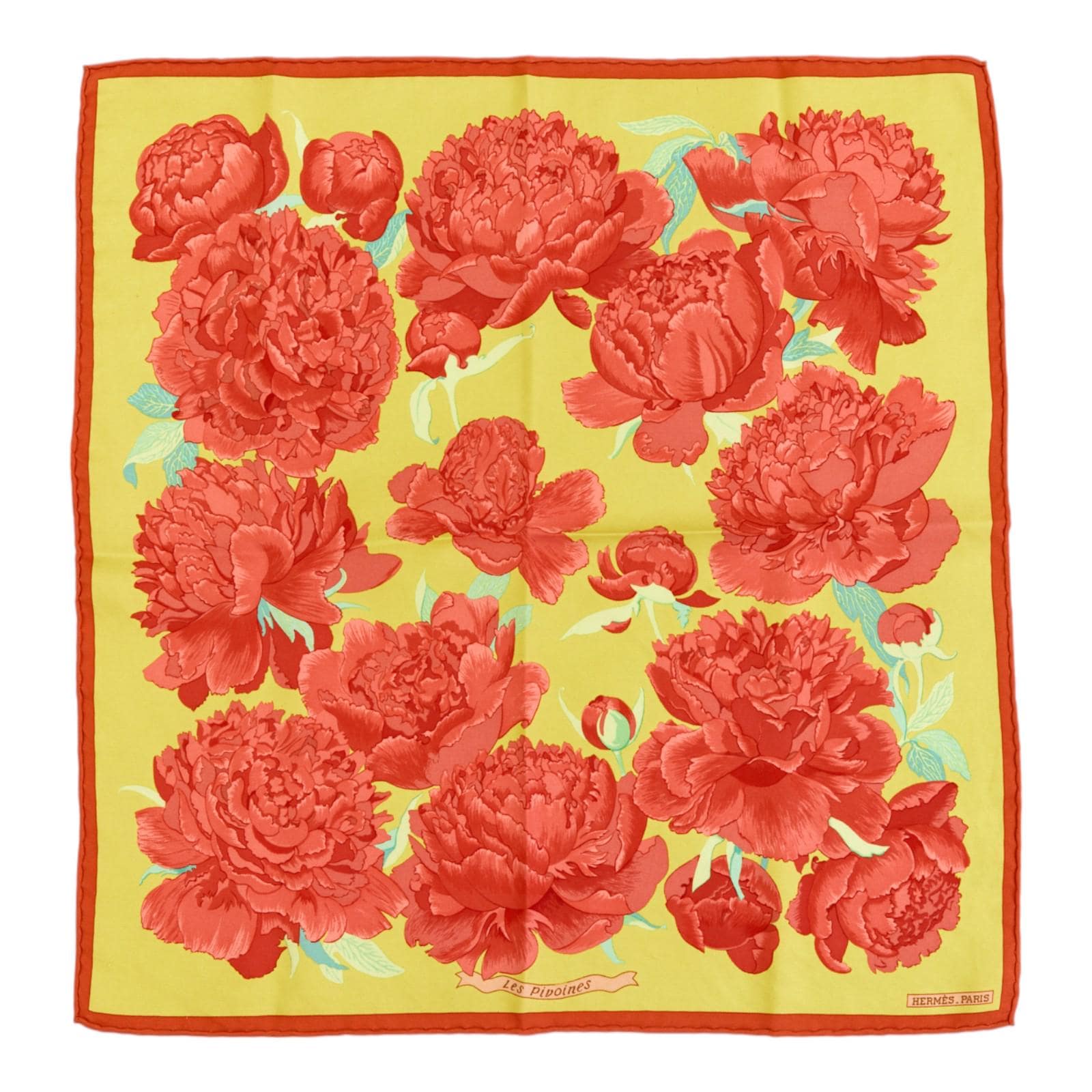 HERMES　カレ90 LES  PIVOINES SCARF Hermes Silk Scarf Carre 90 