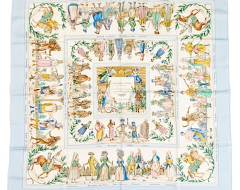 Hermes Silk Scarf Carre 90 "Costumes Civils Actuels" Blue Silk Scarf  US Duty Free