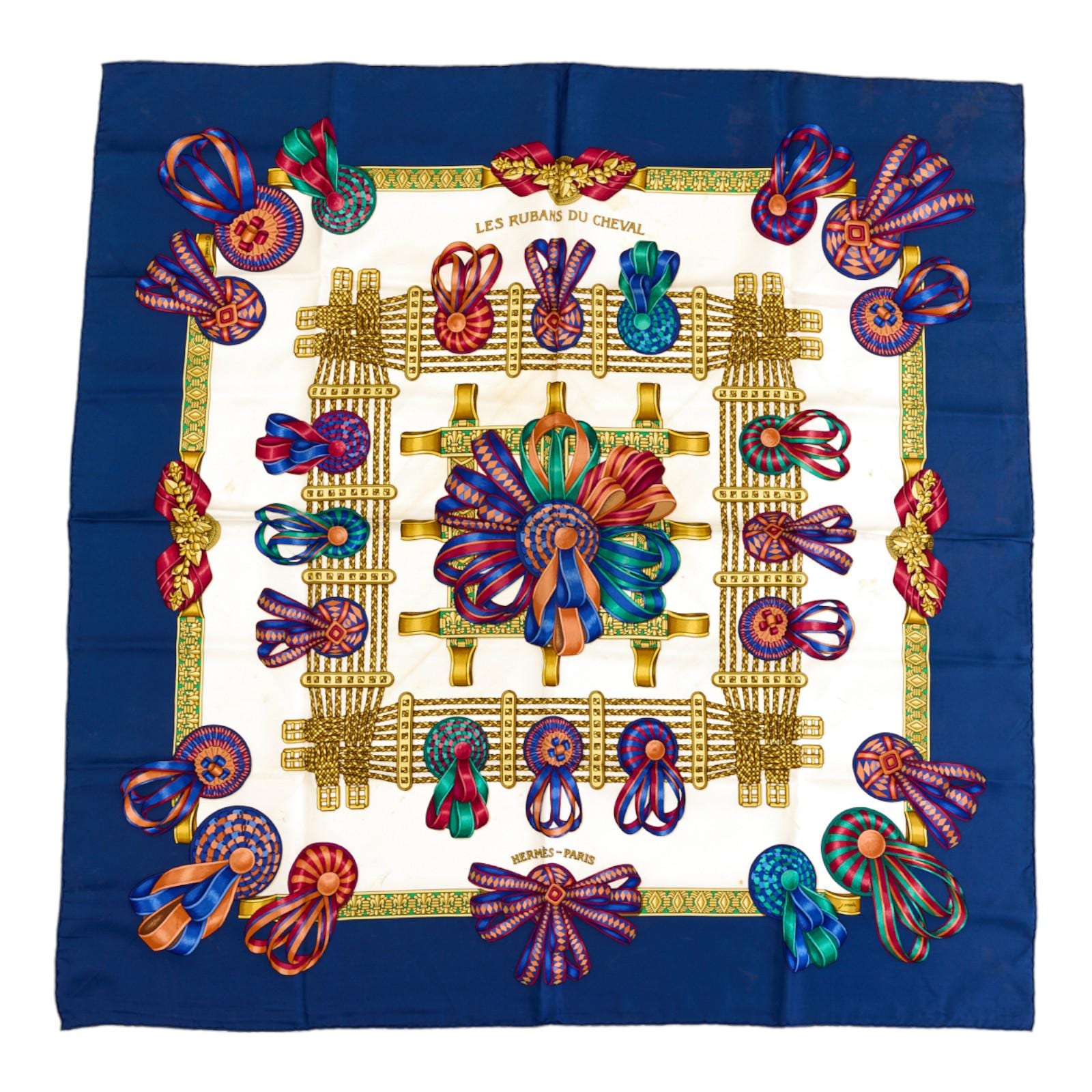 HERMES エルメス スカーフLES RUBANS DU CHEVALグレー Hermes Silk Scarf Carre 90 