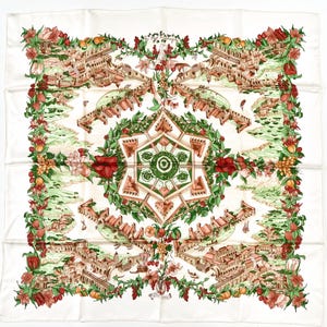 Hermes Scarf 90 "Au Pays de Cocagne" White 100% Silk Scarf 35"