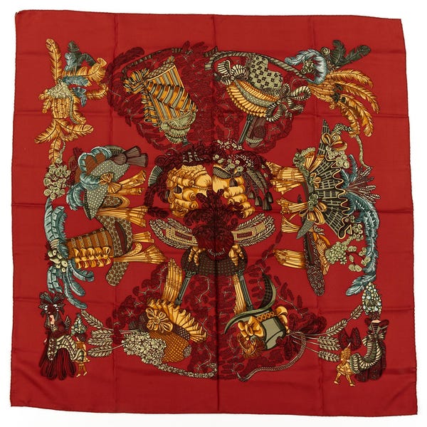 Hermes Silk Scarf Carre 90 "chapeau" Red Silk Scarf