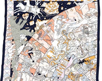 Hermes Carre 70 Scarf Jan Bajtlik Black Silk Scarf