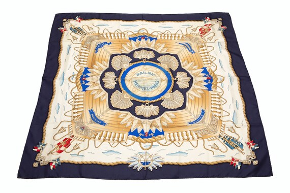 HERMES SCARF 90 "RAILING" Black 100% Silk Scarf 35