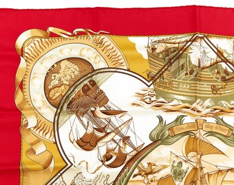 HERMES　カレ90 SCARF　AUTOMOBILE　FRANCEMADE HERMES Carre 90 Silk Scarf VOITURES PANIERS Black/Gold Rare