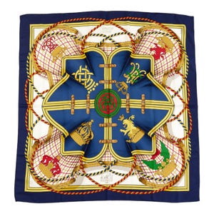 Foulard Carré HERMÈS 90 Vintage - Soie Rouge/bleu/blanc - Grande Tenue - Fait Main France
