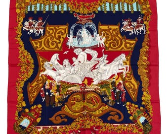 Hermes Scarf Vif Argent by Dimitri Rybaltchenko 90 Cm Silk Navy