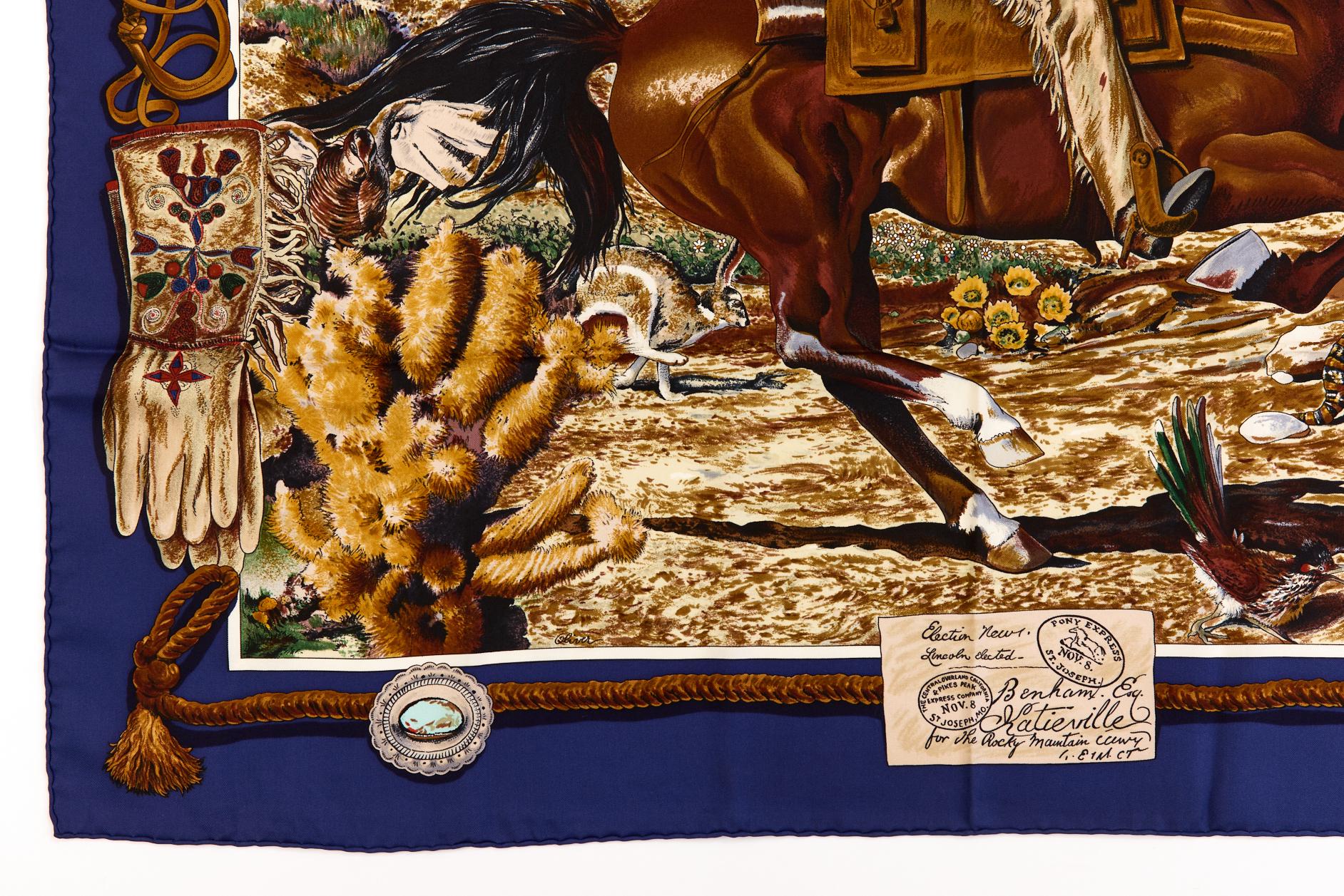 HERMES カレ90 The Pony Express 郵便社 Hermes Silk Scarf Carre 90 