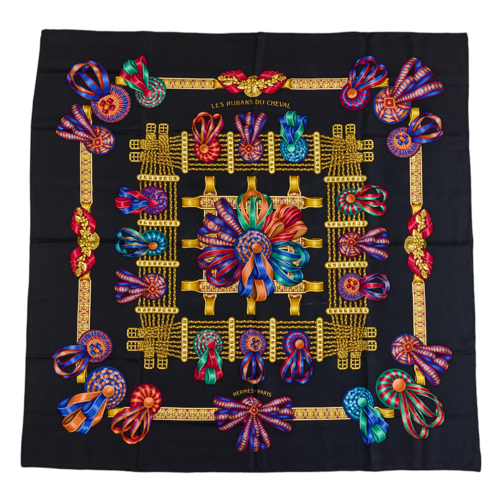 エルメス シルクスカーフ カレ90「Les Rubans du Cheval」 ブラック