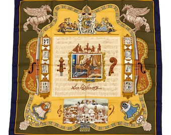 Hermes Silk Scarf Carre 90 "Salzburg" Green Silk Scarf