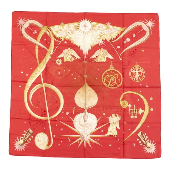美品　エルメス　カレ90　カンテサンス　QUINTESSENCE　シルクスカーフ エルメス シルクスカーフ カレ 90 「QUINTESSENCE」 レッド