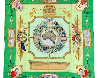 Hermes Silk Scarf Carre 90 "LE GEOGRAPHE" Green Silk Scarf  US Duty Free