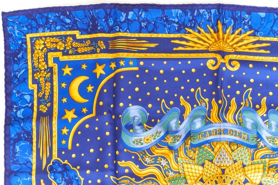 Hermes Scarf 90 "CARPE DIEM" Blue 100% Silk Scarf… - image 2