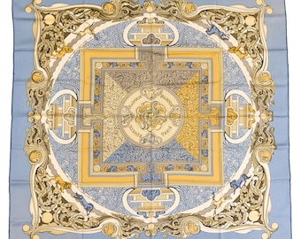Hermes Silk Scarf Carre 90 "ANIMAUX SOLAIRES" Blue Silk Scarf  US Duty Free