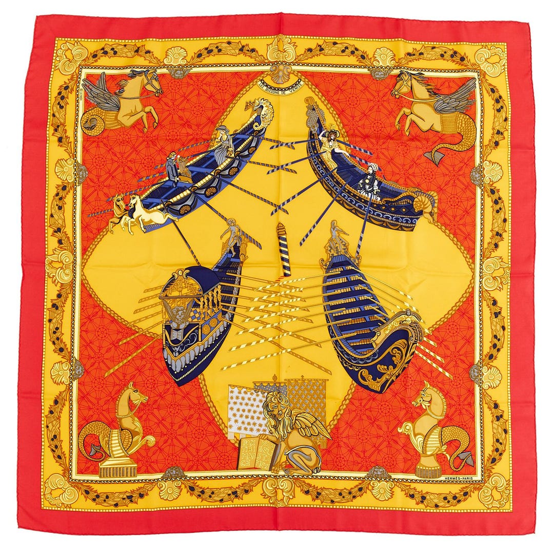 Burgundy & Multi Silk Géométrie Crétoise 90 Scarf main image 1