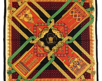 Hermes Silk Scarf Carre 90 "Brins d'Or" Black Silk Scarf  US Duty Free