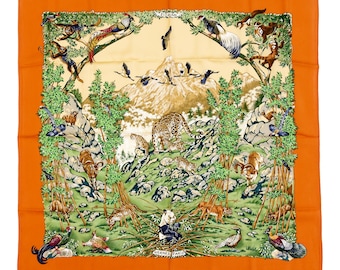 Hermes Silk Scarf Carre 90 "SICHUAN" Orange Silk Scarf