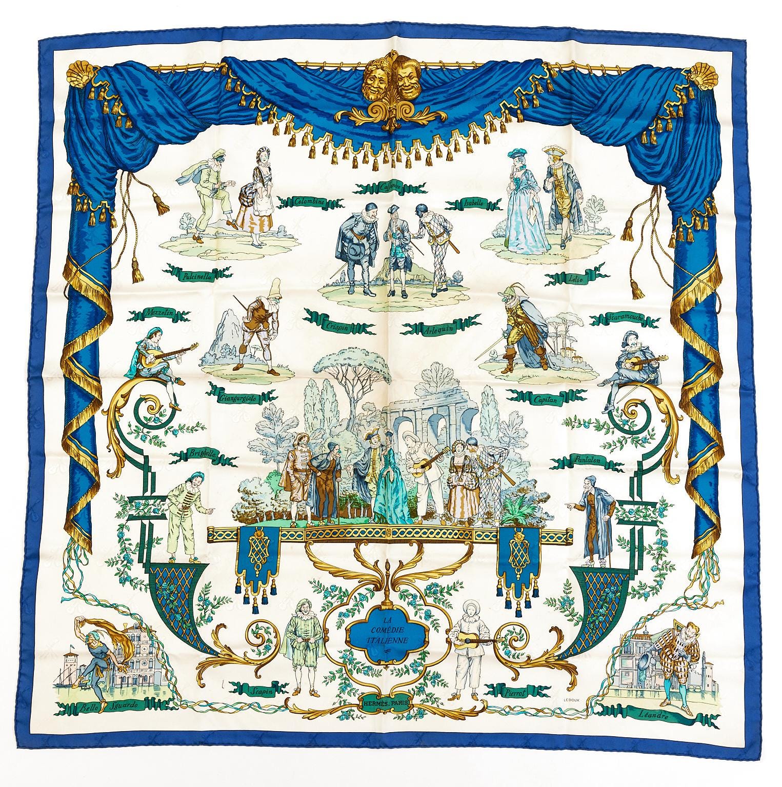 Foulard Hermès Vintage Années 90 - Modèle 'Harmets En Panache' - Soie - Occasion