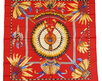 Hermes Silk Scarf Carre 90 "BRAZIL" Red Silk Scarf  US Duty Free