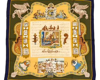 エルメス シルクスカーフ カレ90「PLUMES ET GRELOTS」 ベージュ