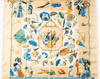 Hermes Carre 90 Scarf ombrelles Et Parapluies Beige Silk Scarf 35  