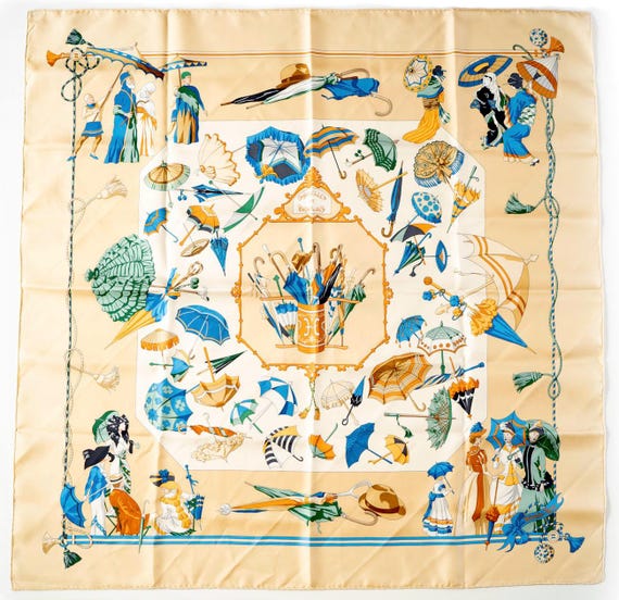Hermes Carre 90 Scarf ombrelles Et Parapluies Beige Silk Scarf 35 