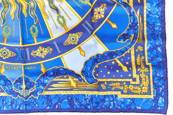 Hermes Scarf 90 "CARPE DIEM" Blue 100% Silk Scarf… - image 6