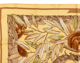 エルメス シルクスカーフ カレ90 「リスのカセ」 イエロー シルク