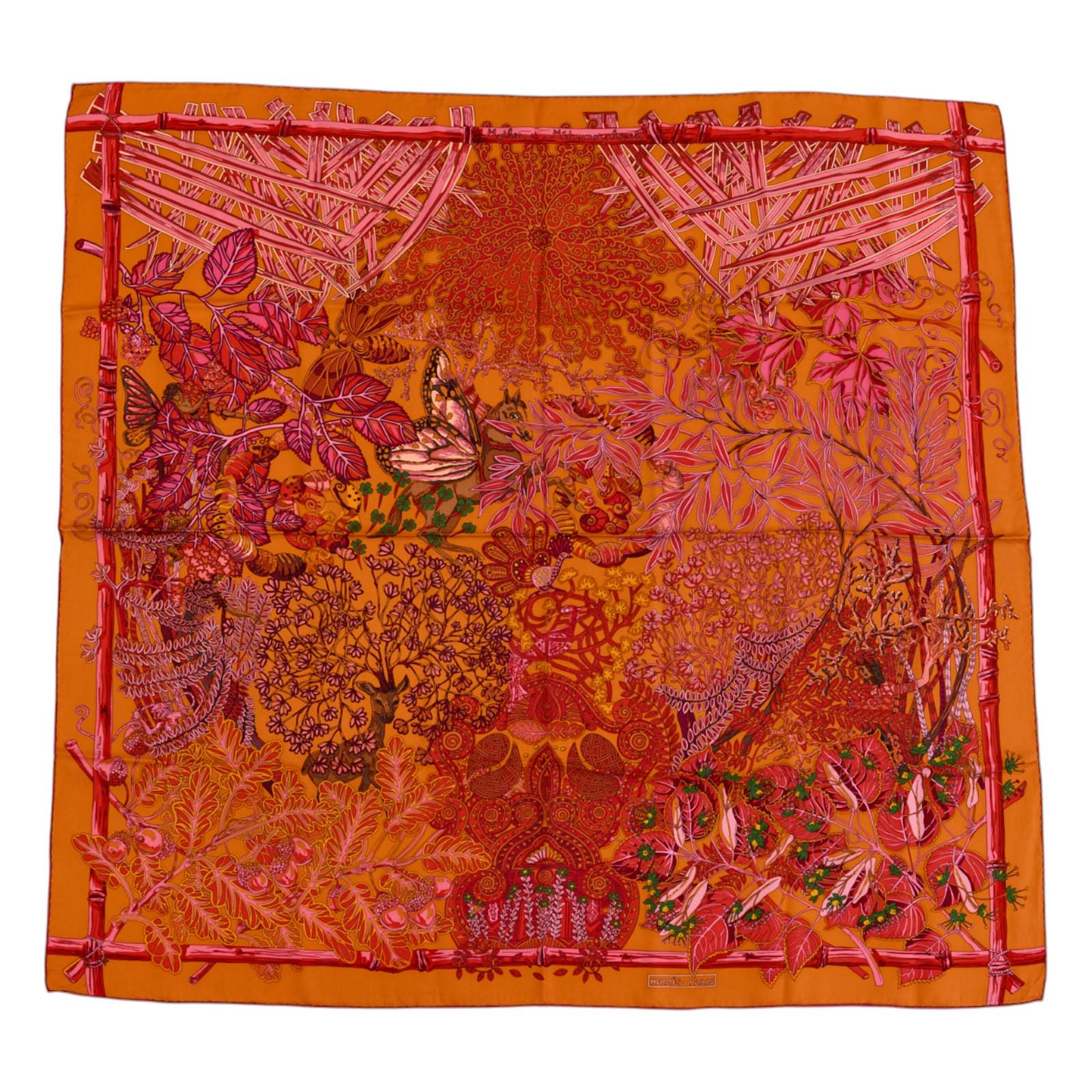 HERMES シルクスカーフ 神話デザイン エルメス シルクスカーフ カレ90「神話と変身」オレンジ シルク