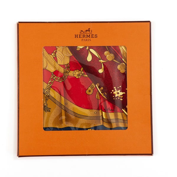 Hermes Silk Scarf Carre 90 "Soleil de Soie" Blue Silk Scarf with Box