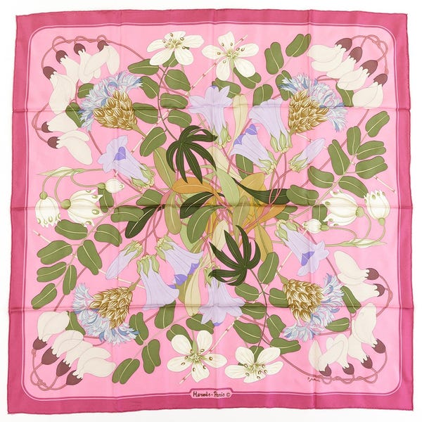 Hermes Silk Scarf Carre 90 "Flora Graeca" Pink Silk Scarf