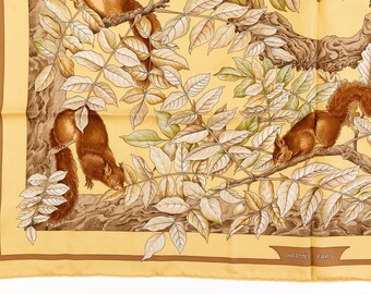 エルメス シルクスカーフ カレ90 「リスのカセ」 イエロー シルク