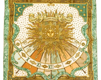 Hermes Silk Scarf Carre 90 "CARPE DIEM" Green Silk Scarf  US Duty Free