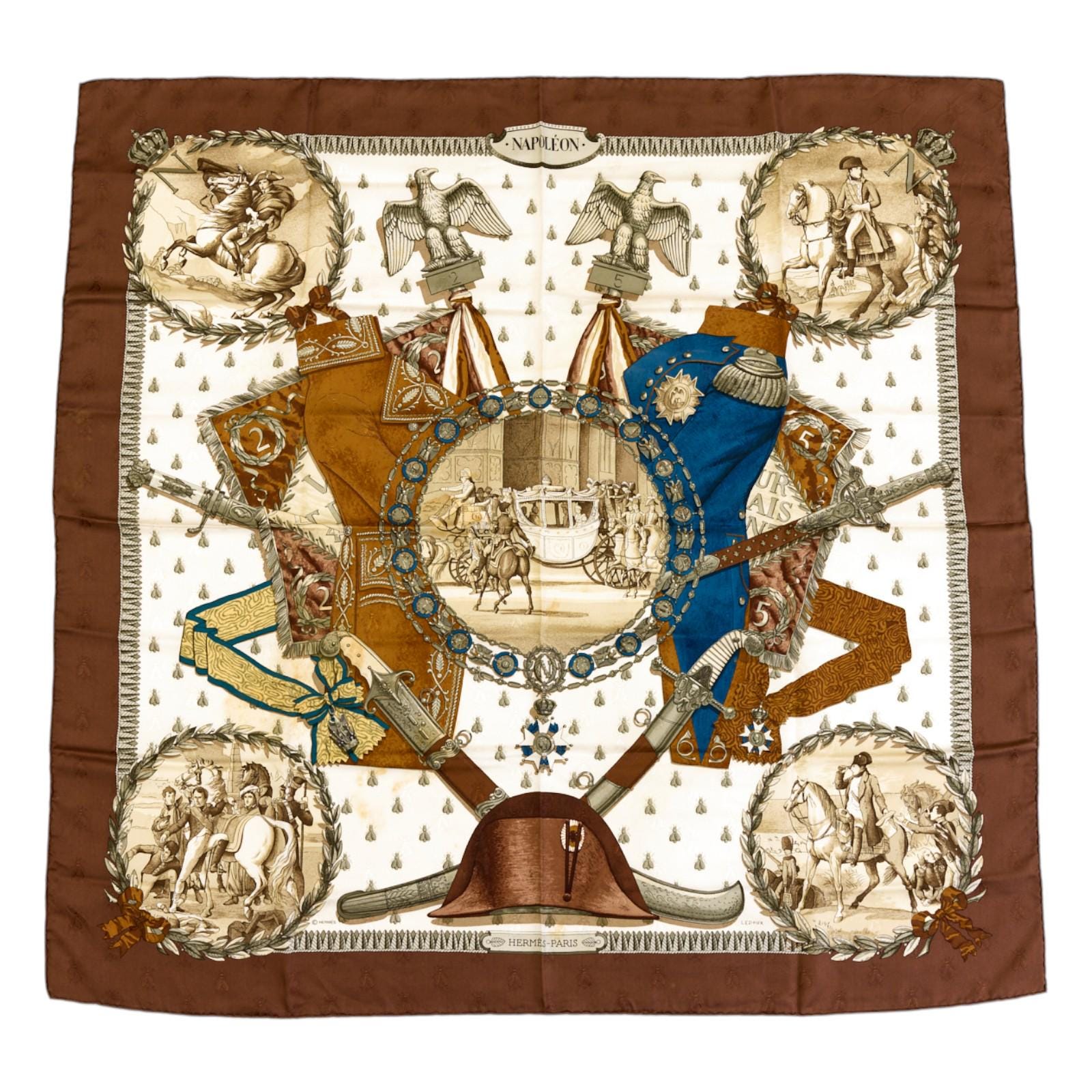 エルメス　カレ　シルク　スカーフ　80cm ナポレオン エルメス シルクスカーフ カレ90「ナポレオン」ブラウン シルク