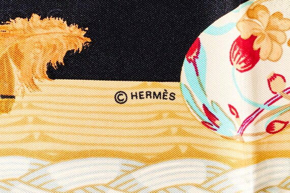 Hermes Scarf 90 "Couvee d Hermes" Black 100% Silk… - image 7
