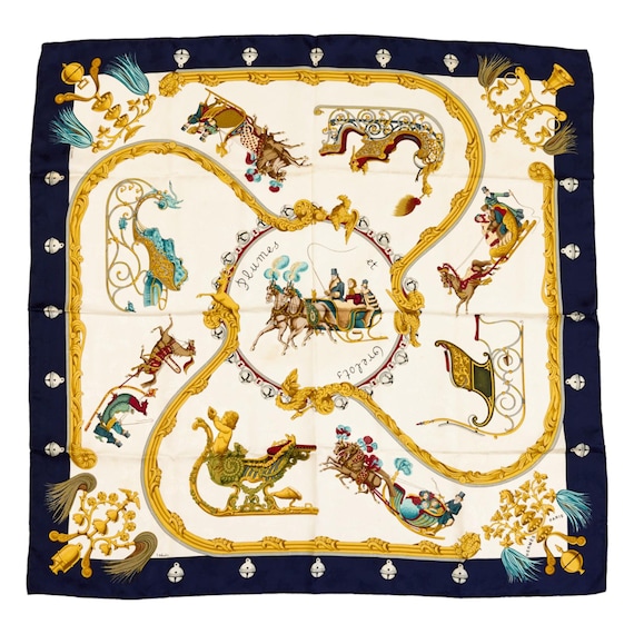 HERMES スカーフ Plumes et Grelots カレ90 Hermes Silk Scarf Carre 90 