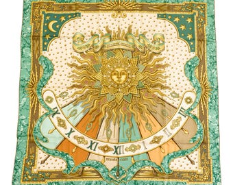 Hermes Silk Scarf Carre 90 &quot;CARPE DIEM&quot; Green Silk Scarf