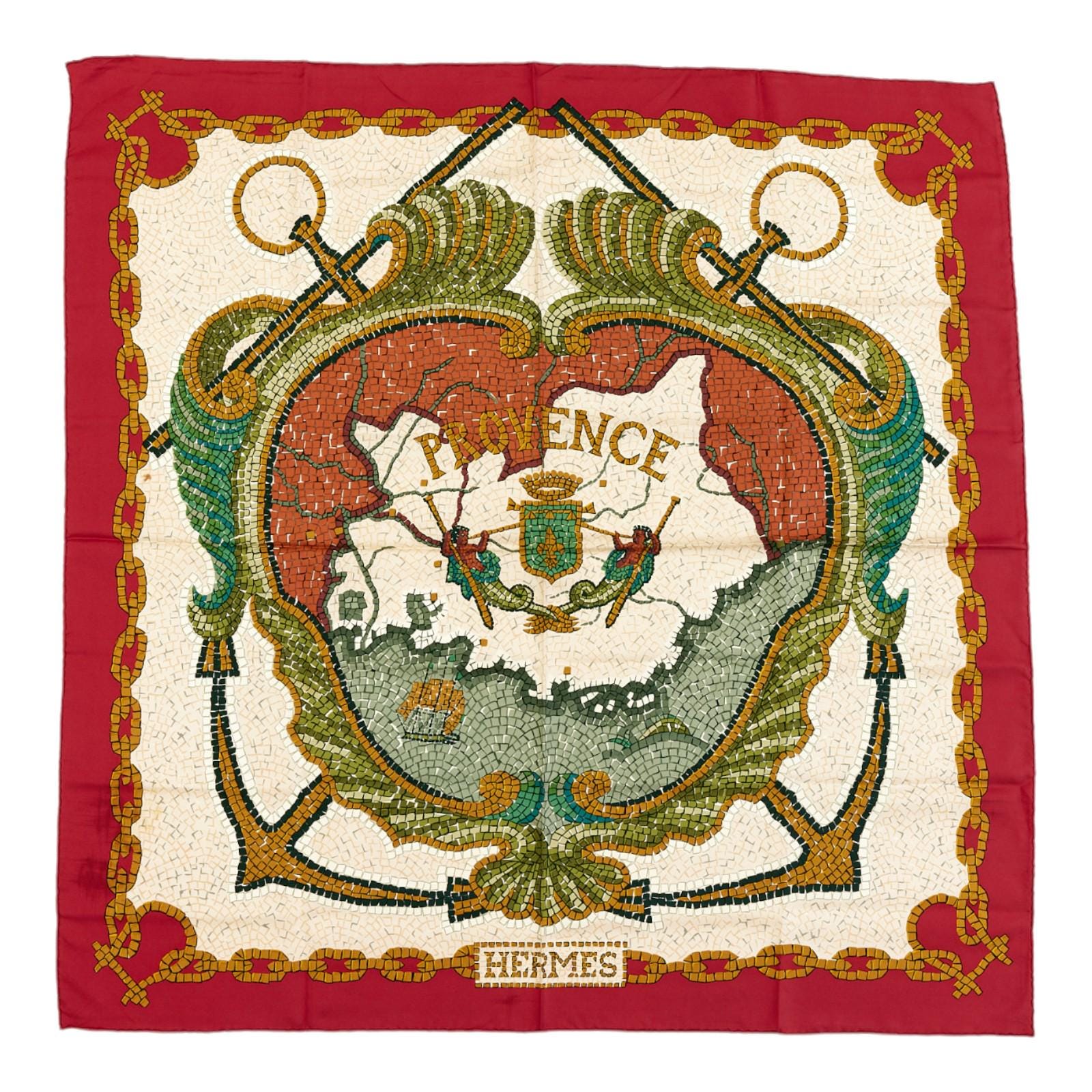 Hermes Silk Scarf Carre 90 "PROVENCE" Red Silk Scarf