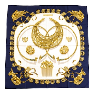 Hermes Silk Scarf Carre 90 &quot;LES CAVALIERS D’OR&quot; Blue Silk Scarf