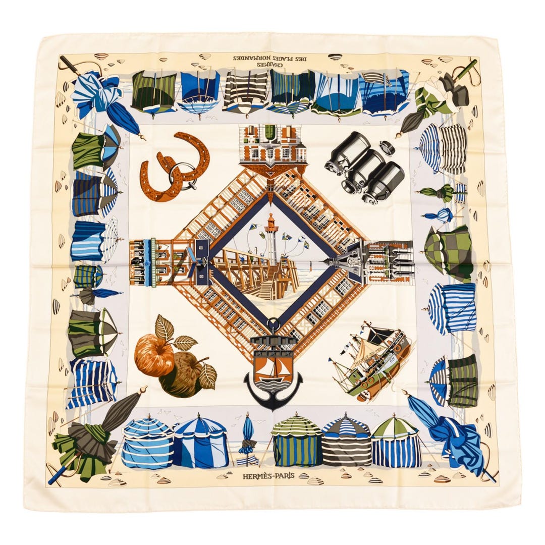 HERMES カレ90 CHARMES DES PLAGES NORMANDES Hermes Silk Scarf Carre 90 