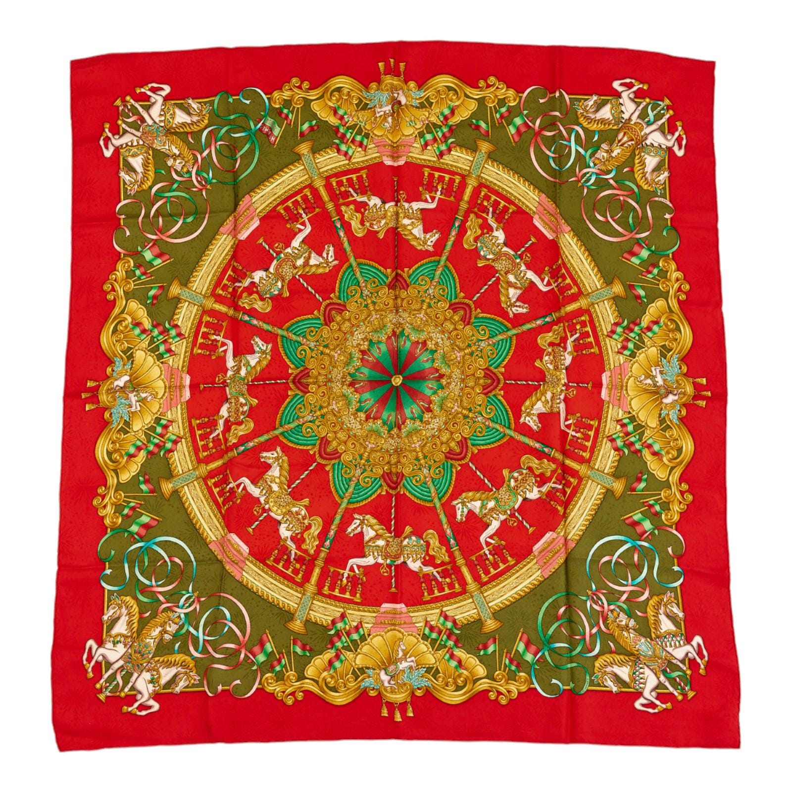 エルメス シルクスカーフ カレ 90 「LUNA PARK」 レッド シルク